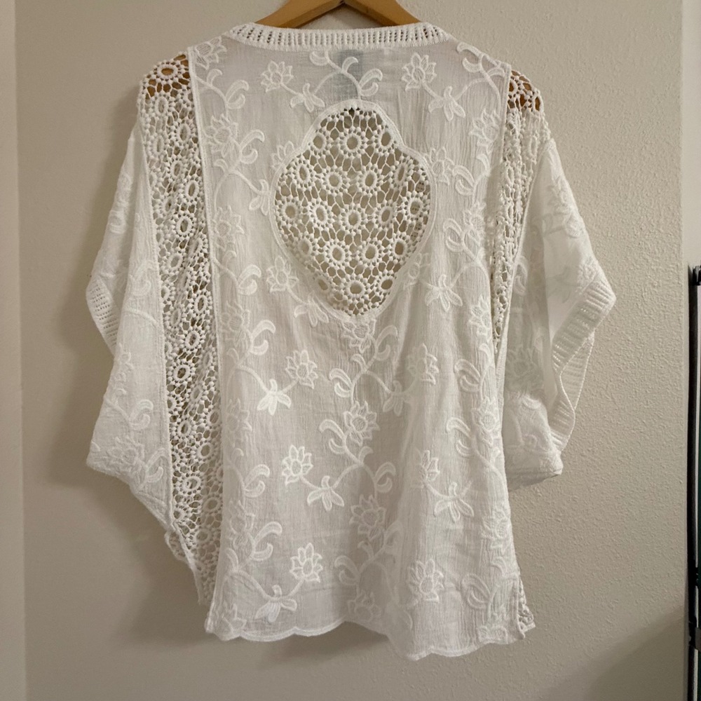 Vince Camuto White Embroidered Crochet Lace Kimono Swim Cover Up OS - Picture 3 of 10